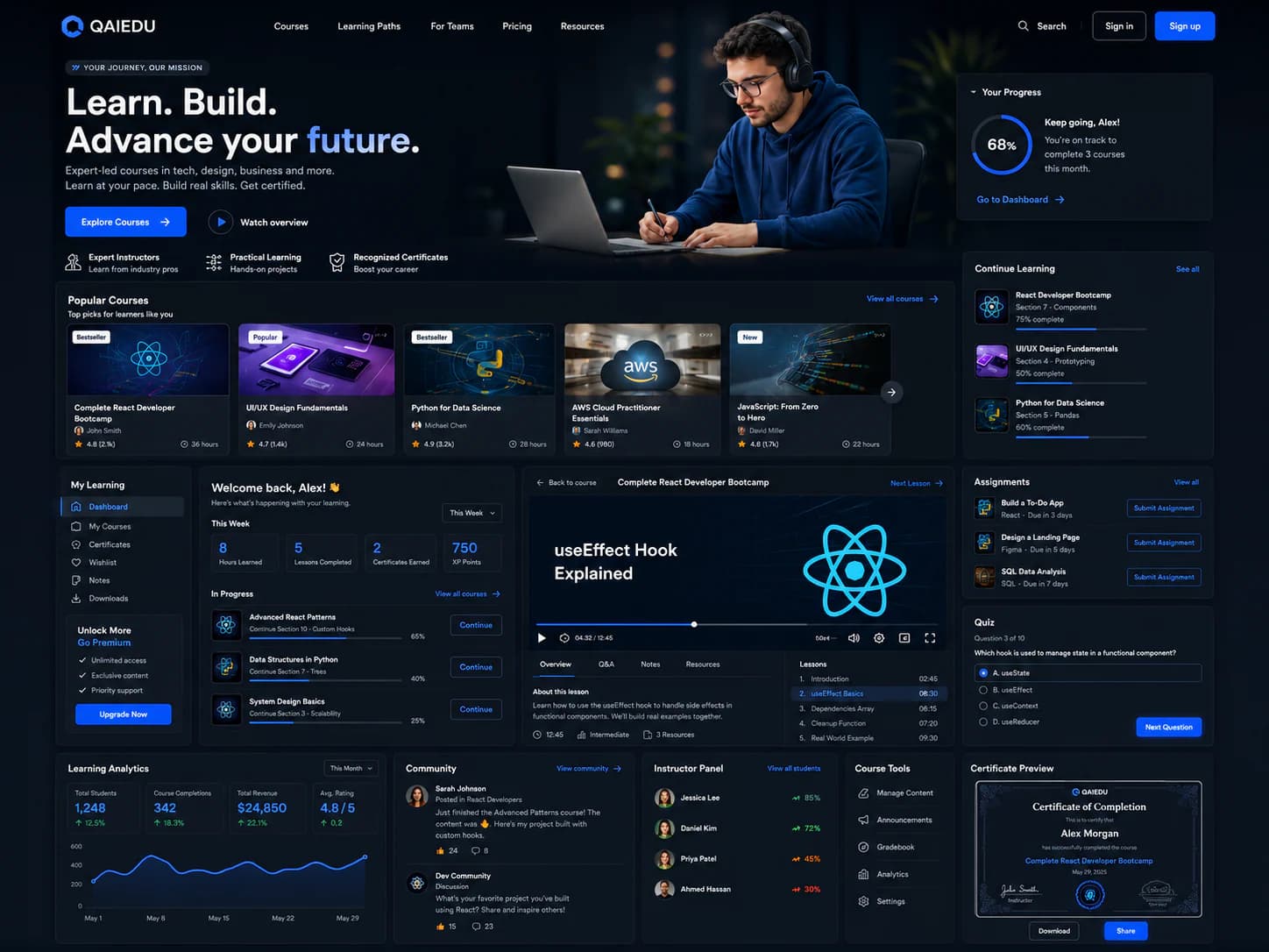 Интерфейс платформы онлайн-курсов QAIDEV